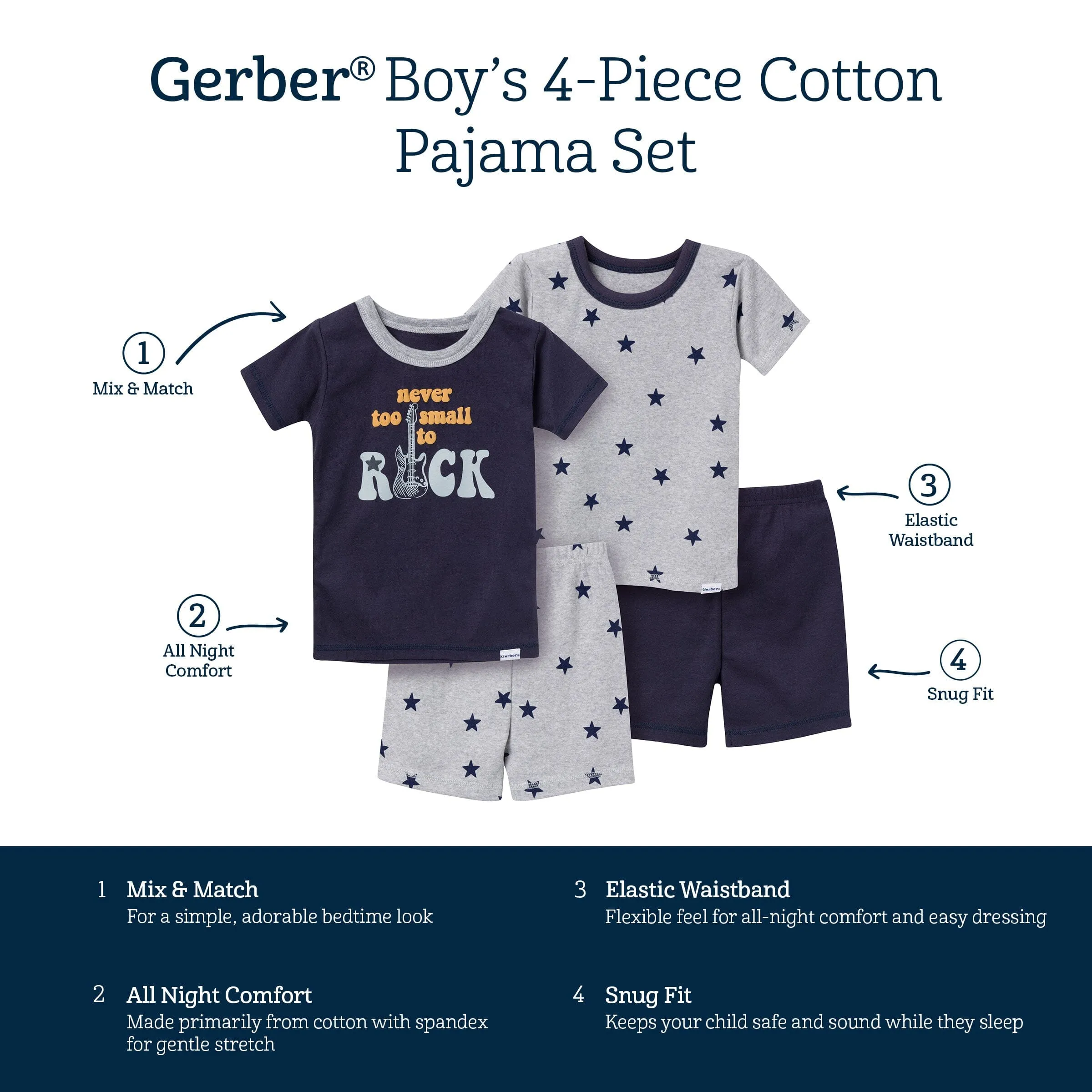 4-Piece Infant & Toddler Boys Music Top and Shorts Pajama Set