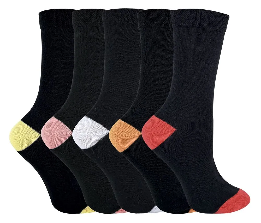 5 Pairs Ladies Coloured Heel & Toe Socks