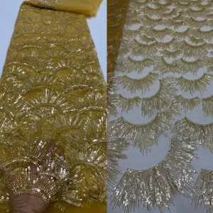 5 YARDS / 14 COLORS / Leah Abstract Swirl Sequin Beaded Embroidery Glitter Mesh Lace  Party Prom Bridal Dress Fabric