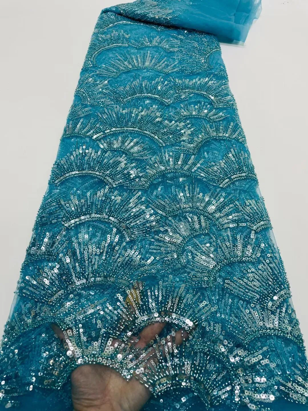 5 YARDS / 14 COLORS / Leah Abstract Swirl Sequin Beaded Embroidery Glitter Mesh Lace  Party Prom Bridal Dress Fabric