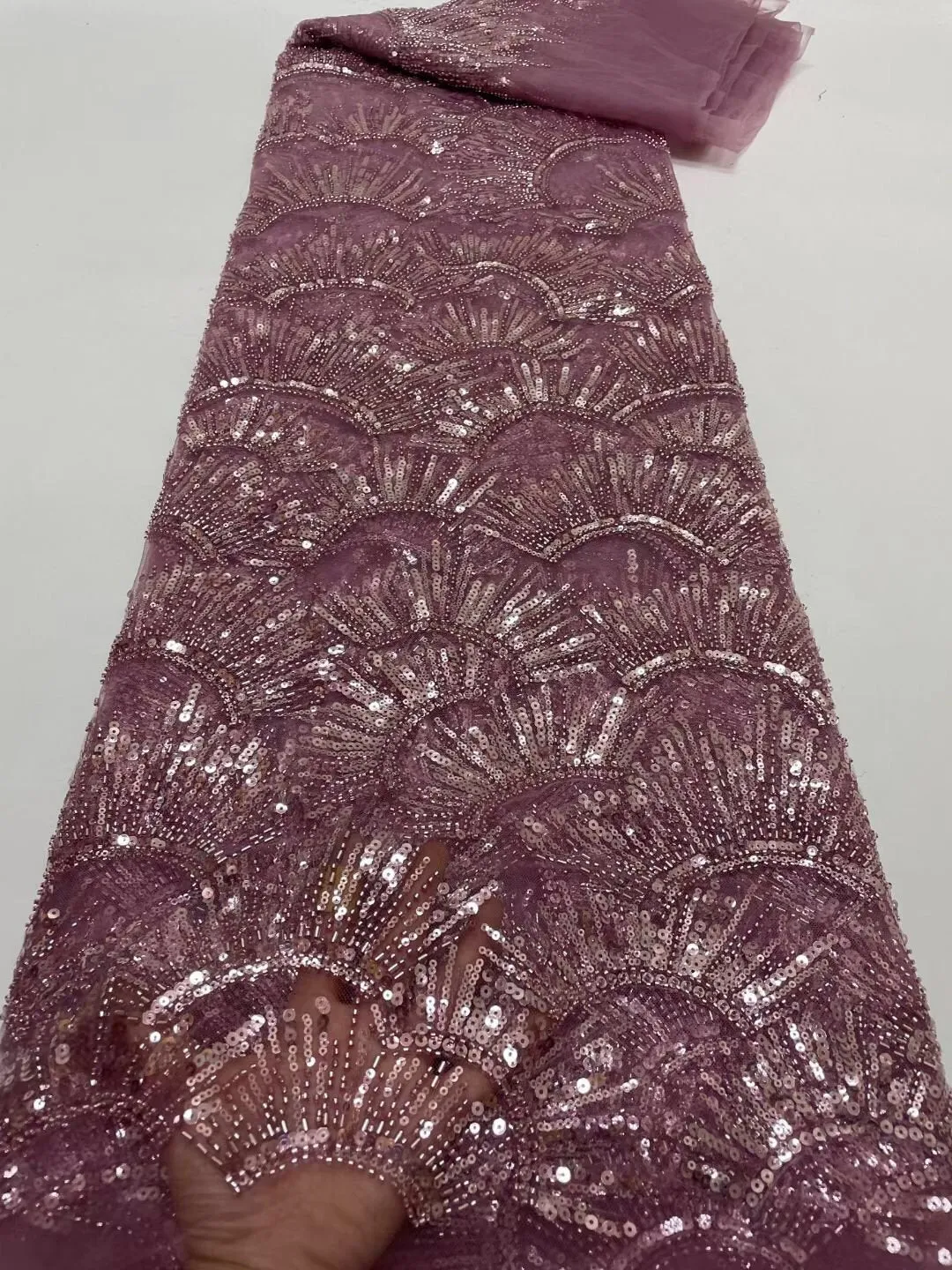 5 YARDS / 14 COLORS / Leah Abstract Swirl Sequin Beaded Embroidery Glitter Mesh Lace  Party Prom Bridal Dress Fabric
