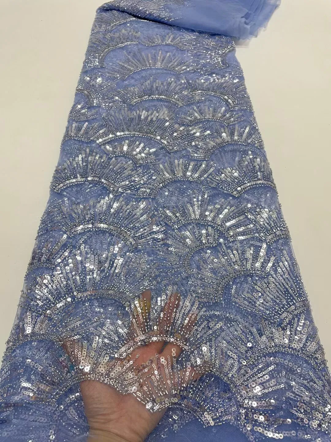 5 YARDS / 14 COLORS / Leah Abstract Swirl Sequin Beaded Embroidery Glitter Mesh Lace  Party Prom Bridal Dress Fabric