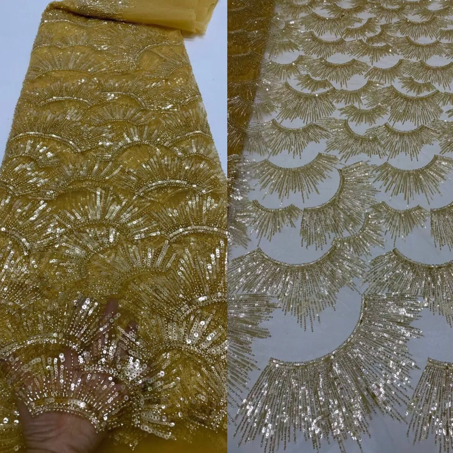 5 YARDS / 14 COLORS / Leah Abstract Swirl Sequin Beaded Embroidery Glitter Mesh Lace  Party Prom Bridal Dress Fabric