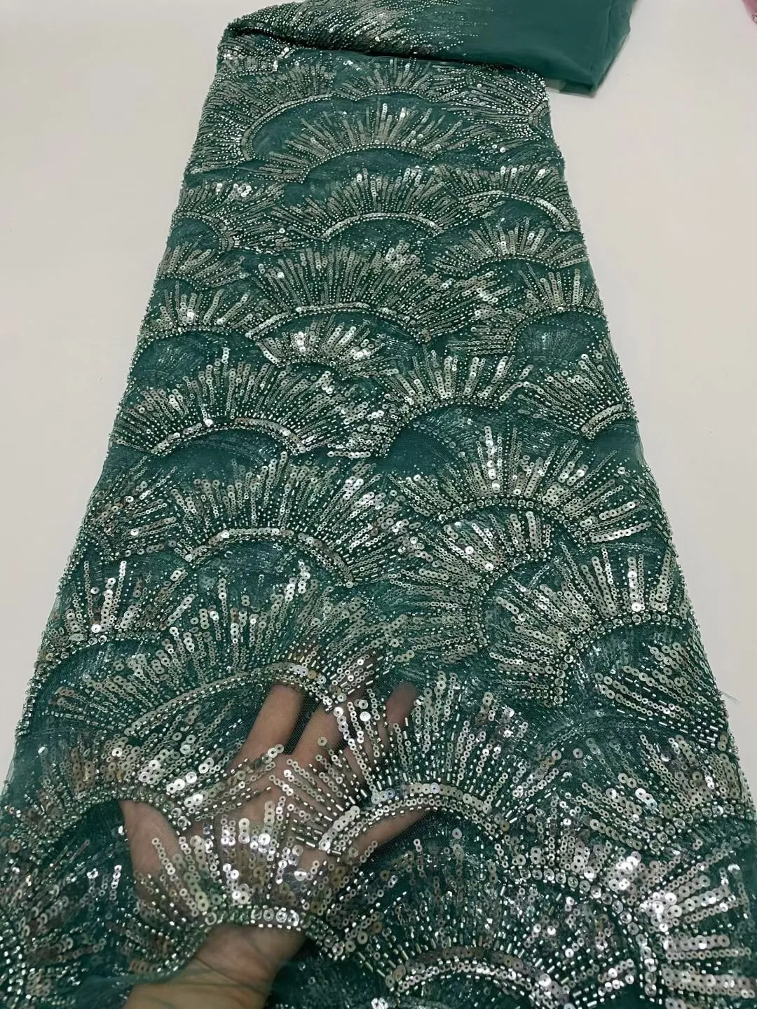5 YARDS / 14 COLORS / Leah Abstract Swirl Sequin Beaded Embroidery Glitter Mesh Lace  Party Prom Bridal Dress Fabric