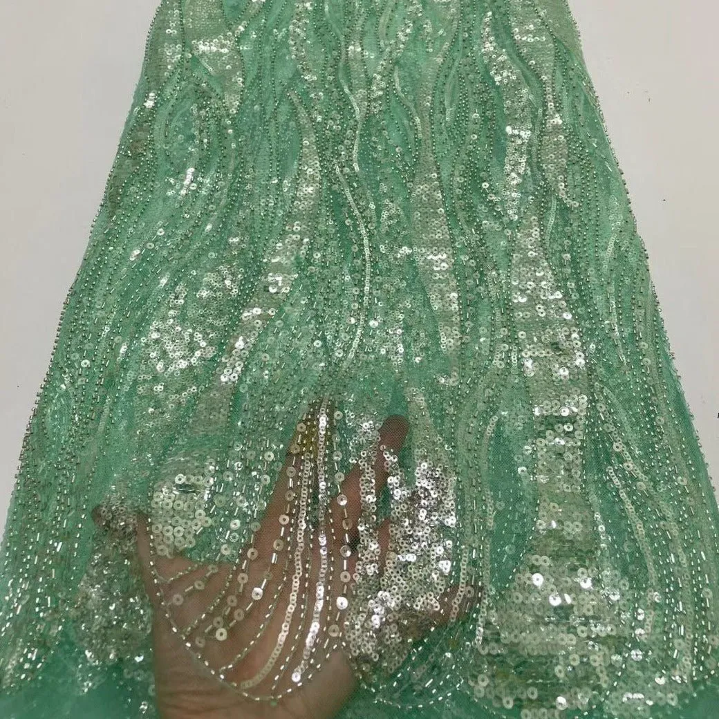 5 YARDS / 14 COLORS / Leah Abstract Swirl Sequin Beaded Embroidery Glitter Mesh Lace  Party Prom Bridal Dress Fabric