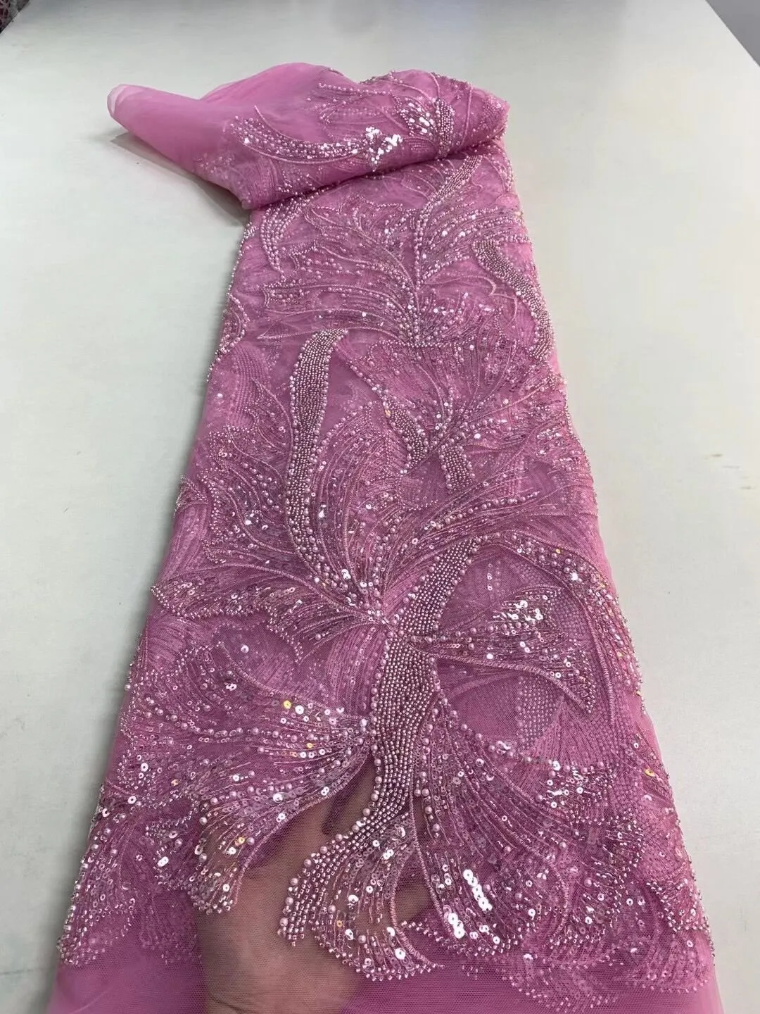 5 YARDS / 14 COLORS / Salimata Swirly Heavy Sequin Beaded Embroidery Tulle Mesh Lace Party Prom Bridal Dress Fabric