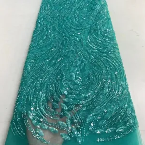 5 YARDS / 14 COLORS / Salimata Swirly Heavy Sequin Beaded Embroidery Tulle Mesh Lace Party Prom Bridal Dress Fabric