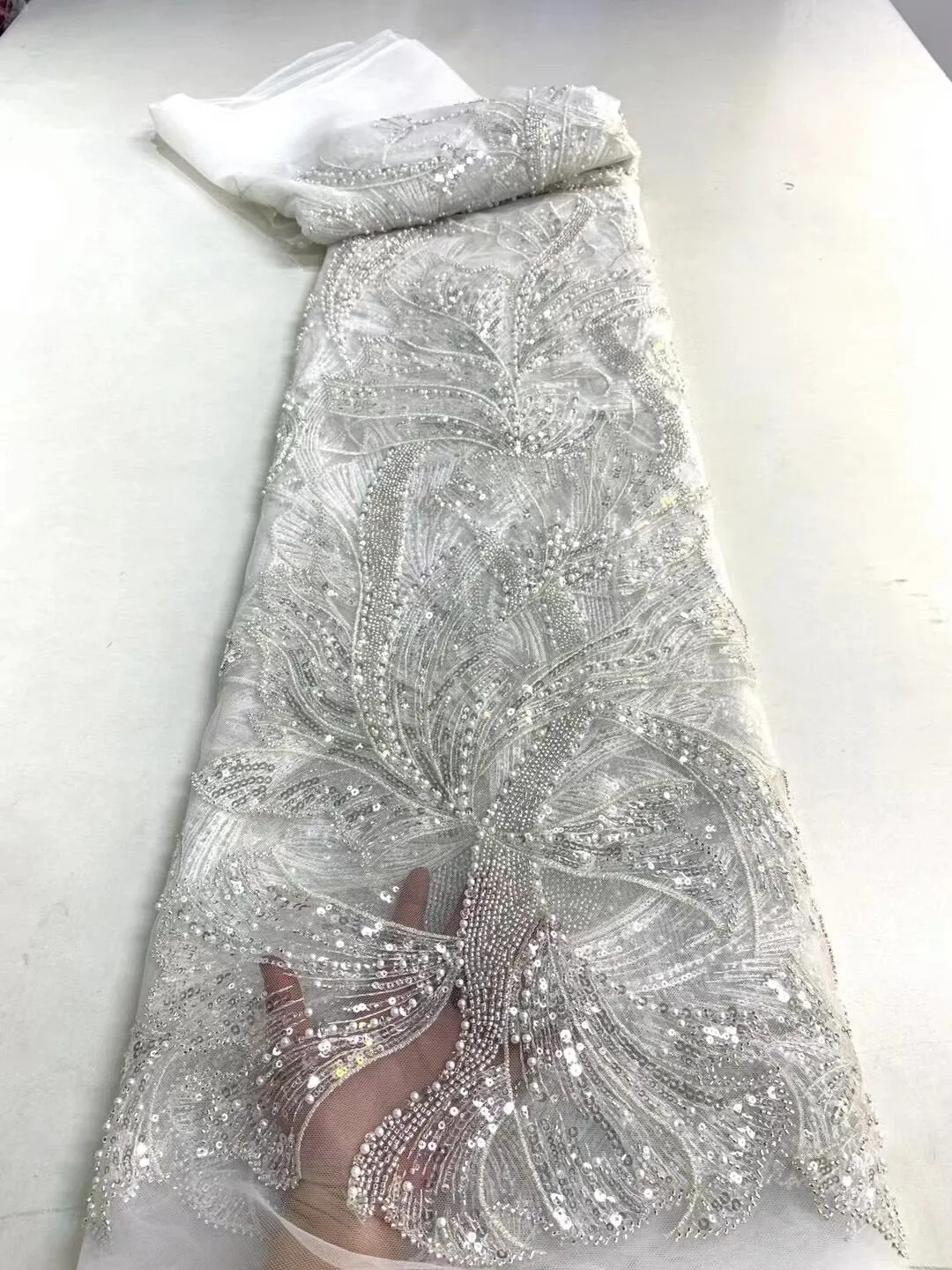 5 YARDS / 14 COLORS / Salimata Swirly Heavy Sequin Beaded Embroidery Tulle Mesh Lace Party Prom Bridal Dress Fabric