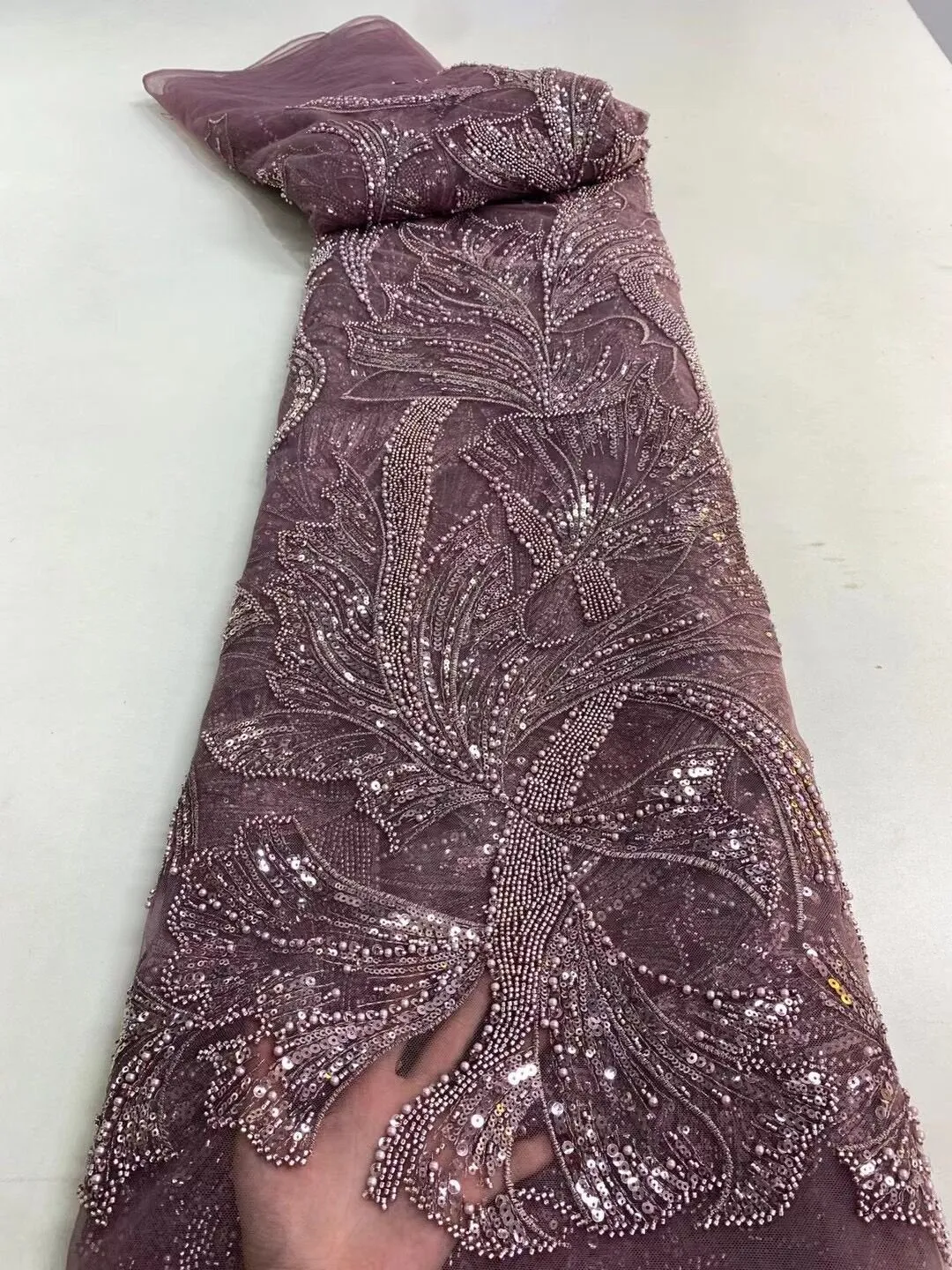 5 YARDS / 14 COLORS / Salimata Swirly Heavy Sequin Beaded Embroidery Tulle Mesh Lace Party Prom Bridal Dress Fabric