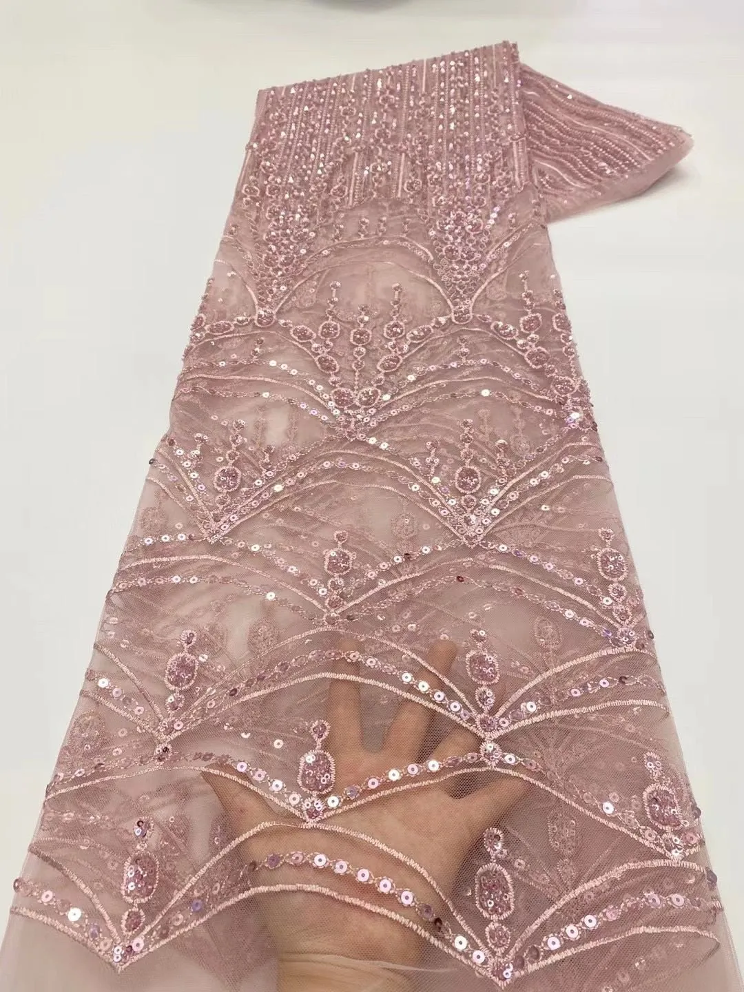 5 YARDS / 5 COLORS / Ayanna Abstract Sequin Beaded Embroidery Tulle Mesh Lace Party Prom Bridal Dress Fabric