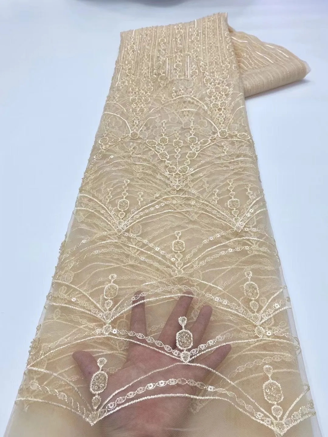 5 YARDS / 5 COLORS / Ayanna Abstract Sequin Beaded Embroidery Tulle Mesh Lace Party Prom Bridal Dress Fabric