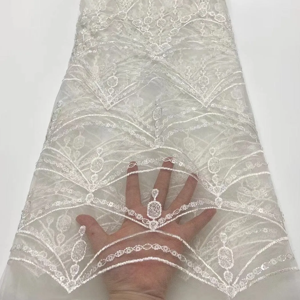 5 YARDS / 5 COLORS / Ayanna Abstract Sequin Beaded Embroidery Tulle Mesh Lace Party Prom Bridal Dress Fabric