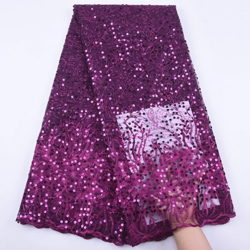 5 YARDS / 6 COLORS / Eileen Sequin Glitter Sequin Beaded Embroidery Tulle Mesh Lace Party Prom Bridal Dress Fabric