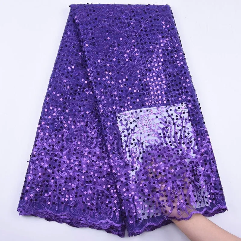 5 YARDS / 6 COLORS / Eileen Sequin Glitter Sequin Beaded Embroidery Tulle Mesh Lace Party Prom Bridal Dress Fabric