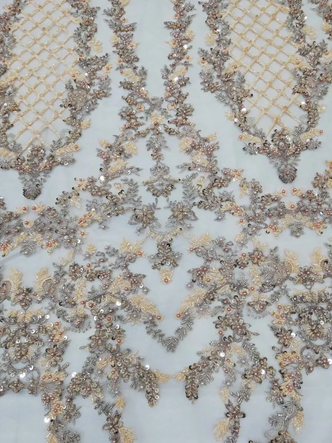 5 YARDS / 6 COLORS / Floral Beaded Embroidery Glitter Mesh Lace  Party Prom Bridal Dress Fabric
