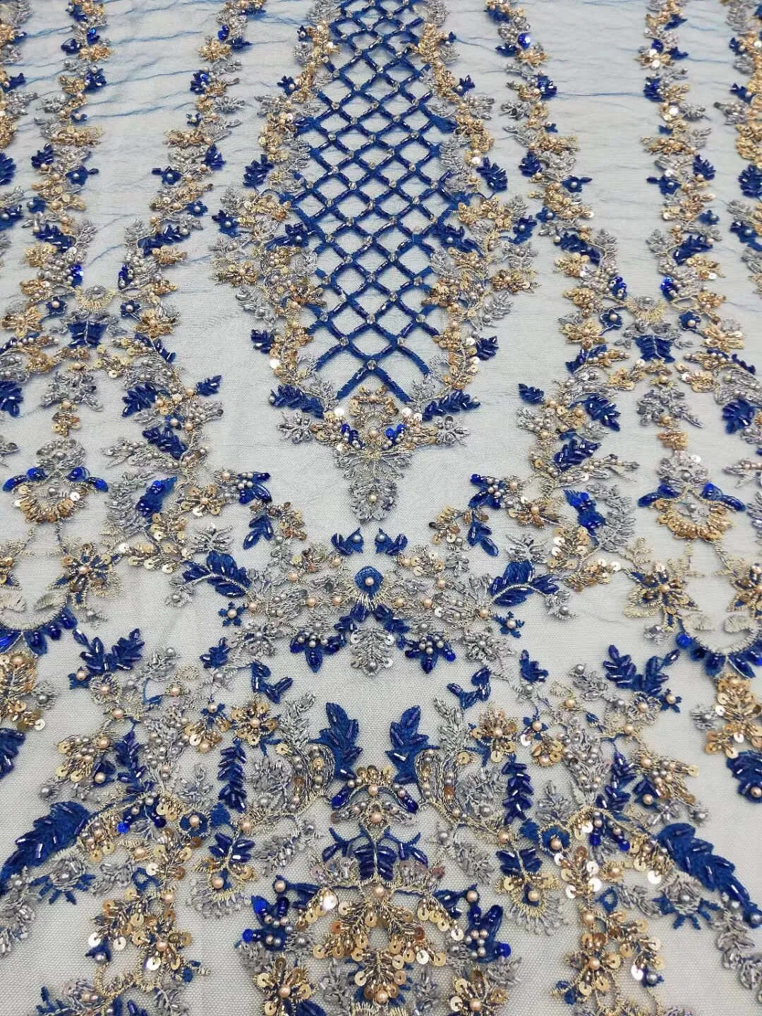 5 YARDS / 6 COLORS / Floral Beaded Embroidery Glitter Mesh Lace  Party Prom Bridal Dress Fabric
