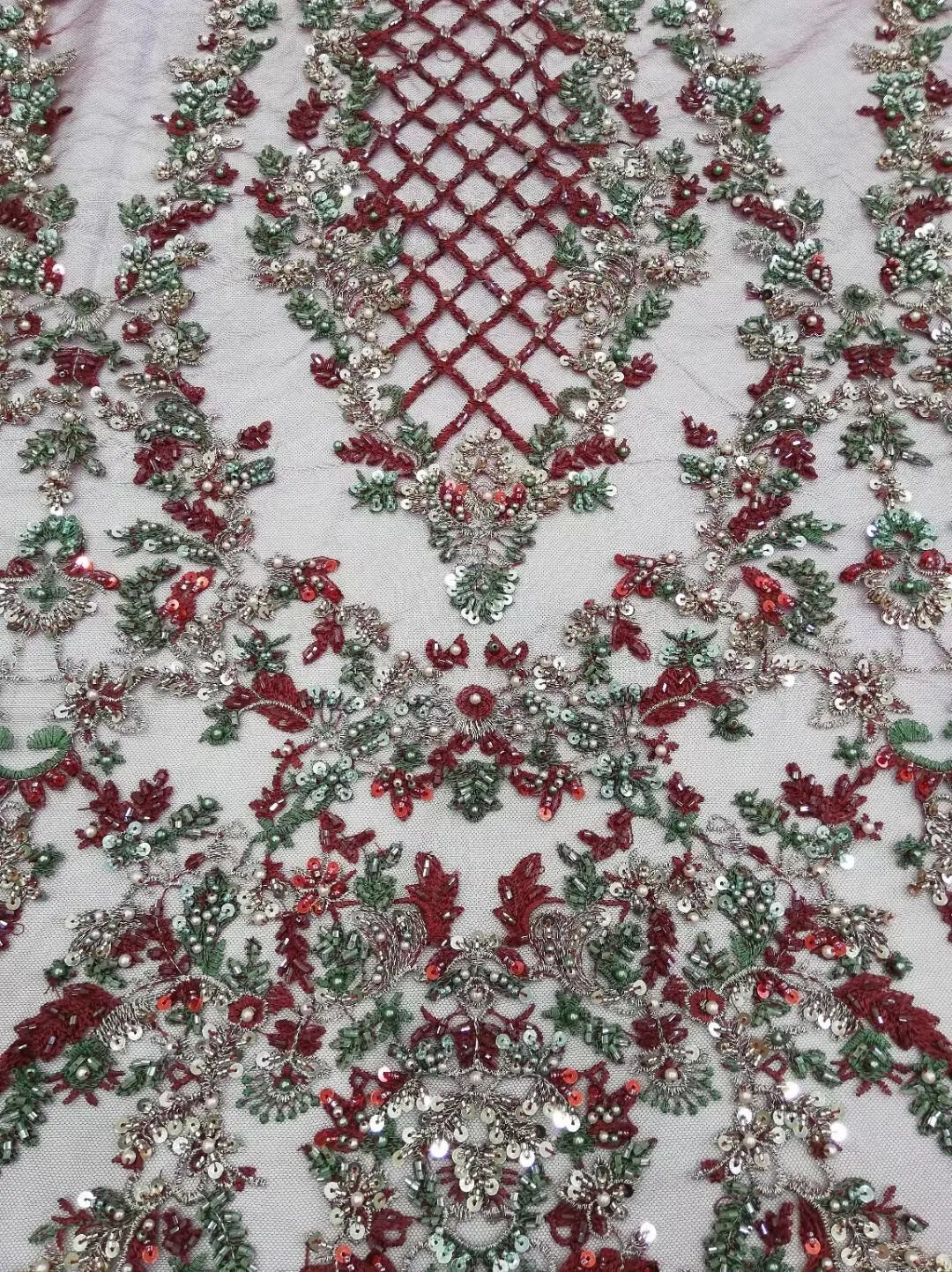 5 YARDS / 6 COLORS / Floral Beaded Embroidery Glitter Mesh Lace  Party Prom Bridal Dress Fabric