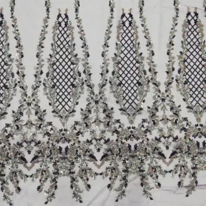 5 YARDS / 6 COLORS / Floral Beaded Embroidery Glitter Mesh Lace  Party Prom Bridal Dress Fabric