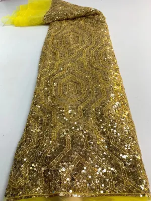 5 YARDS / 6 COLORS / Inés Contrasting Geometric Glitter Sequin Beaded Embroidery Tulle Mesh Lace Party Prom Bridal Dress Fabric