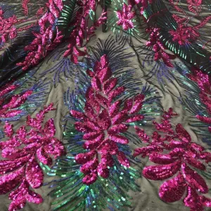 5 YARDS / 6 COLORS / Leia Floral Glitter Sequin Beaded Embroidery Tulle Mesh Lace Party Prom Bridal Dress Fabric