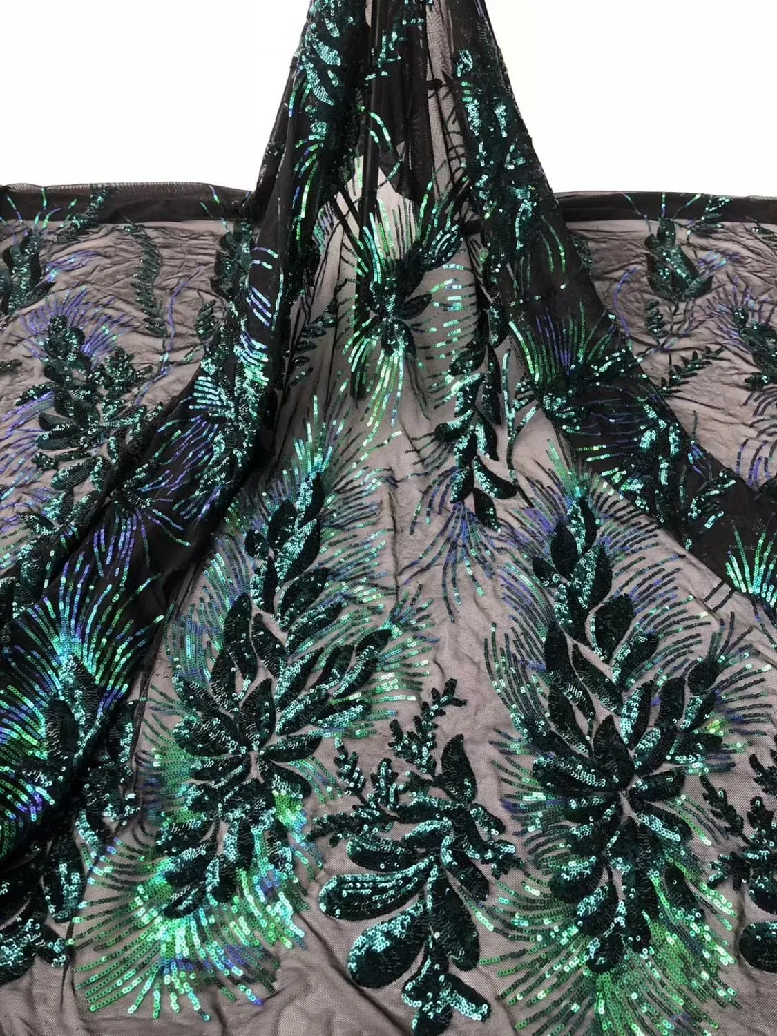 5 YARDS / 6 COLORS / Leia Floral Glitter Sequin Beaded Embroidery Tulle Mesh Lace Party Prom Bridal Dress Fabric