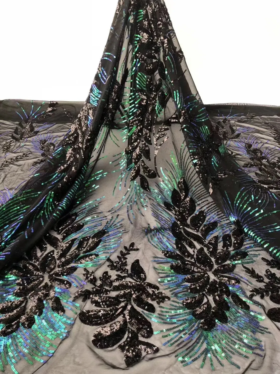 5 YARDS / 6 COLORS / Leia Floral Glitter Sequin Beaded Embroidery Tulle Mesh Lace Party Prom Bridal Dress Fabric