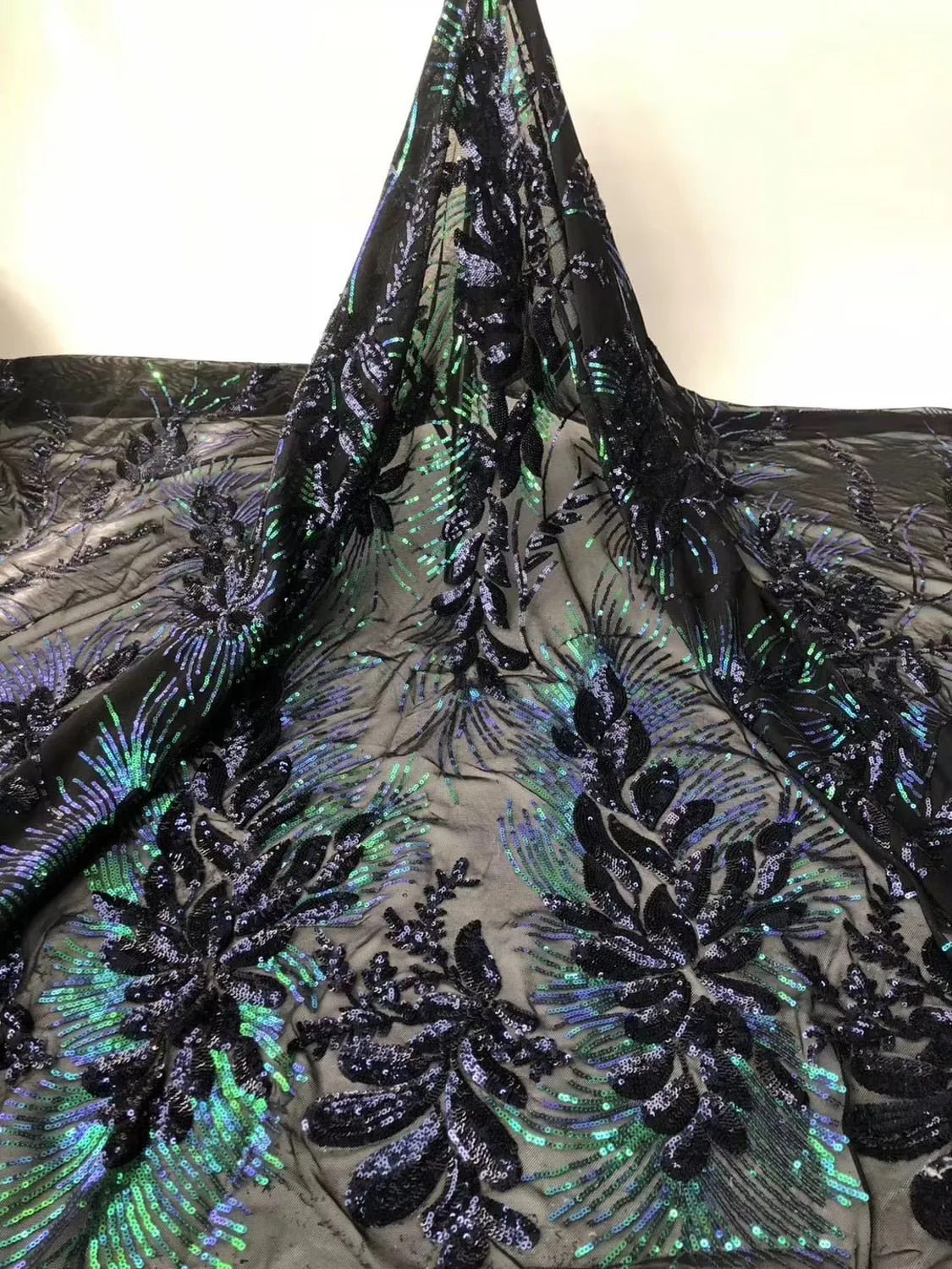 5 YARDS / 6 COLORS / Leia Floral Glitter Sequin Beaded Embroidery Tulle Mesh Lace Party Prom Bridal Dress Fabric