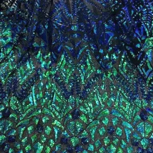 5 YARDS / Amal Iridescent Green Blue Mermaid Sequin Embroidery Tulle Mesh LaceParty Prom Bridal Dress Fabric