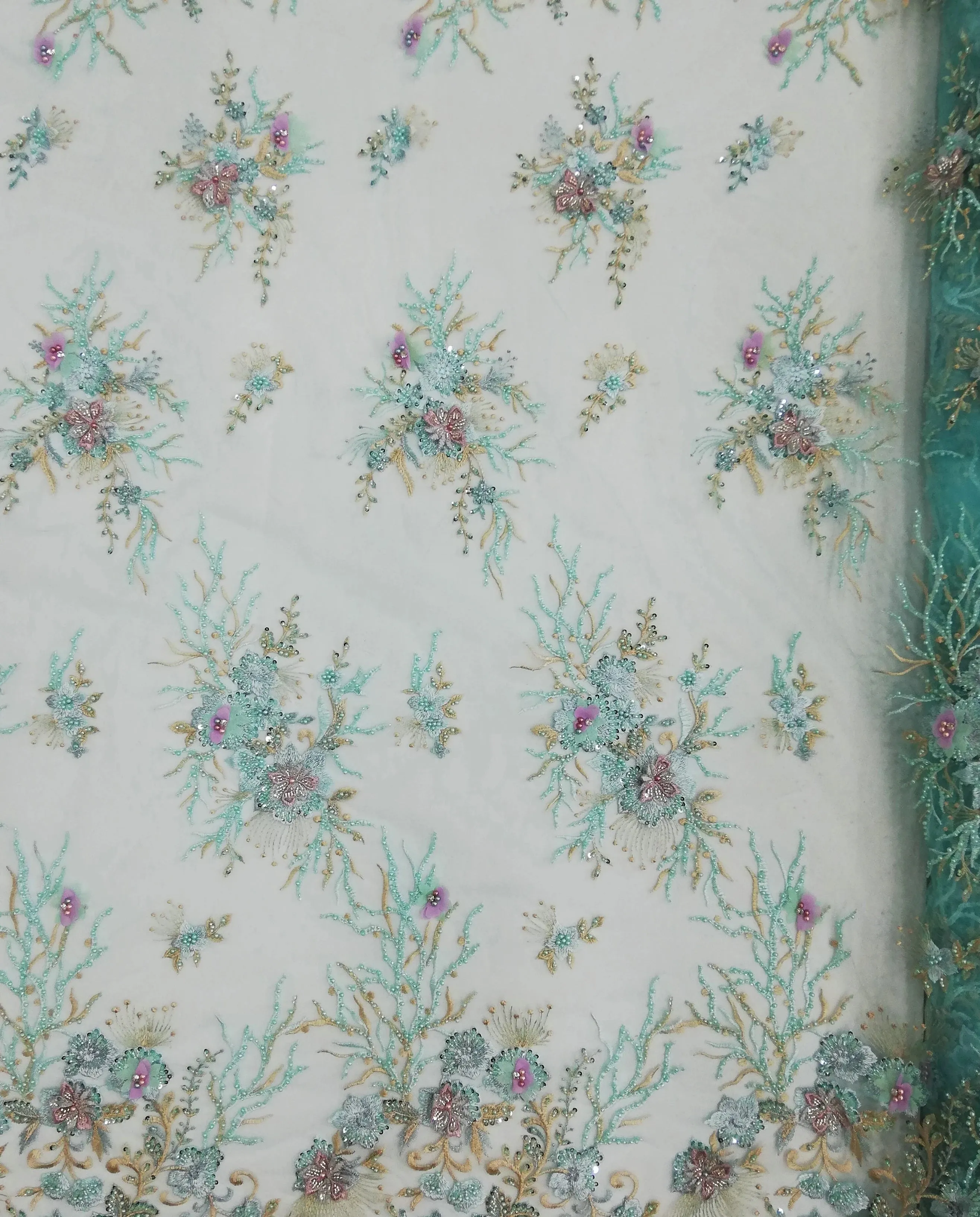 5 YARDS / Balonei Floral Sequin Beaded Embroidery Tulle Mesh Lace Dress Fabric