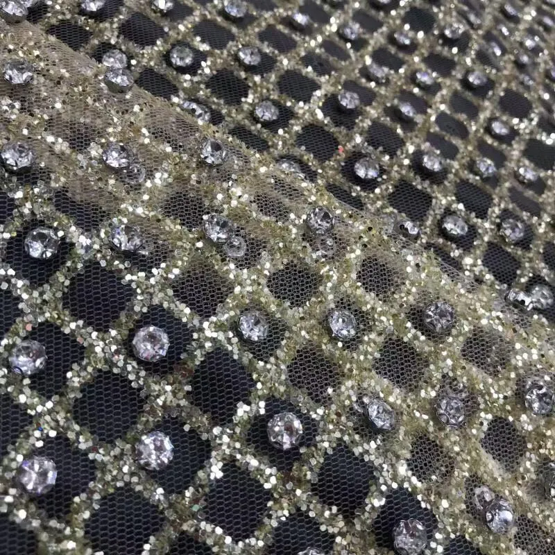 5 YARDS / Perrine Gold Geometric Full Sequin Beaded Embroidery Tulle Mesh Lace Party Prom Bridal Dress Fabric