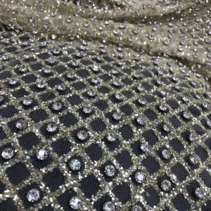 5 YARDS / Perrine Gold Geometric Full Sequin Beaded Embroidery Tulle Mesh Lace Party Prom Bridal Dress Fabric