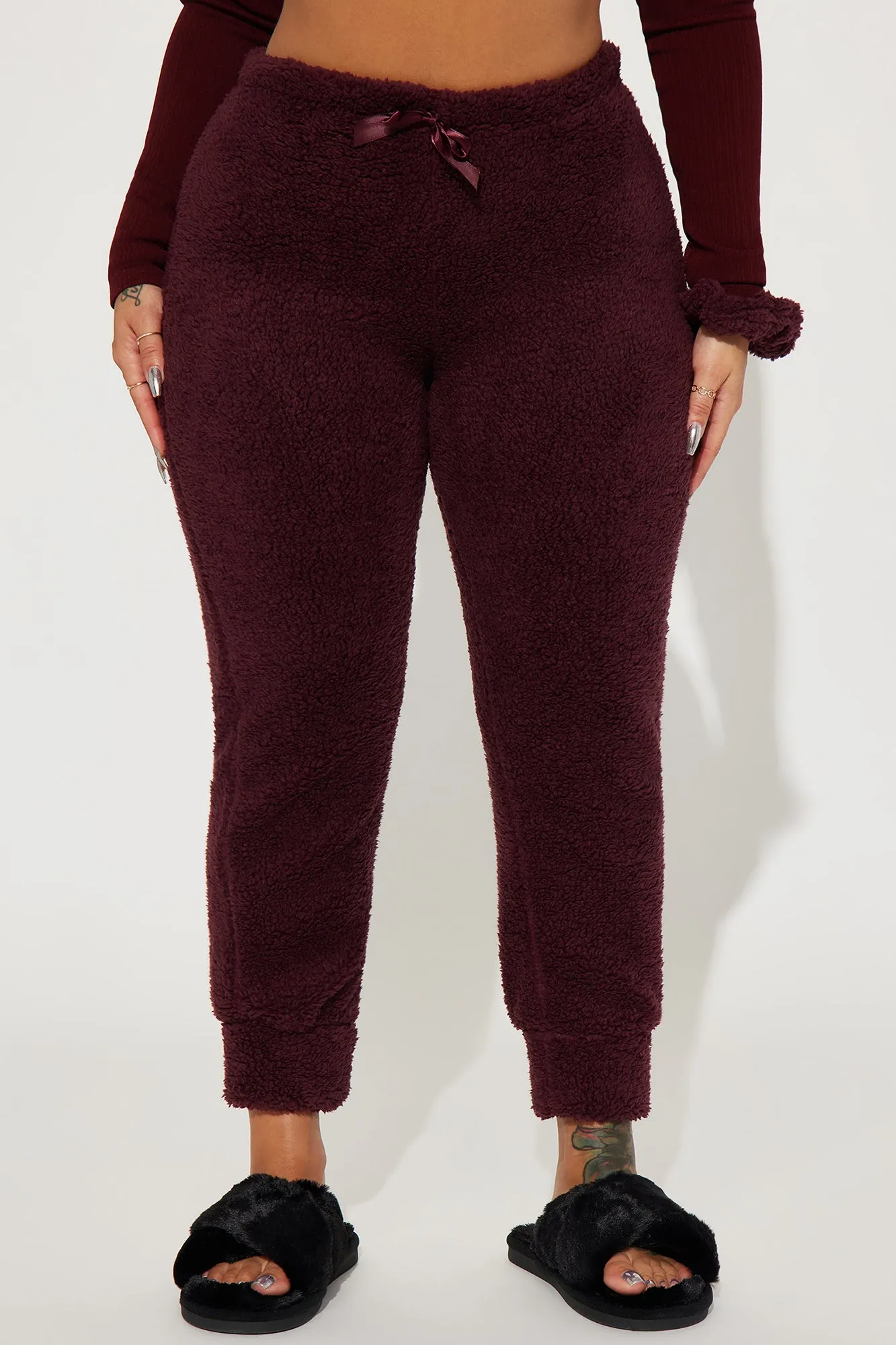 Always Cozy Sherpa PJ Joggers - Burgundy