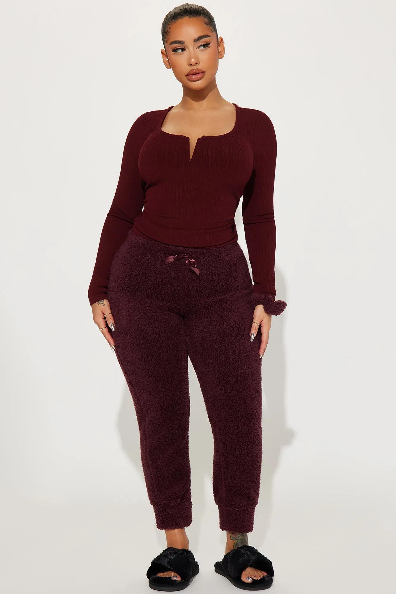 Always Cozy Sherpa PJ Joggers - Burgundy