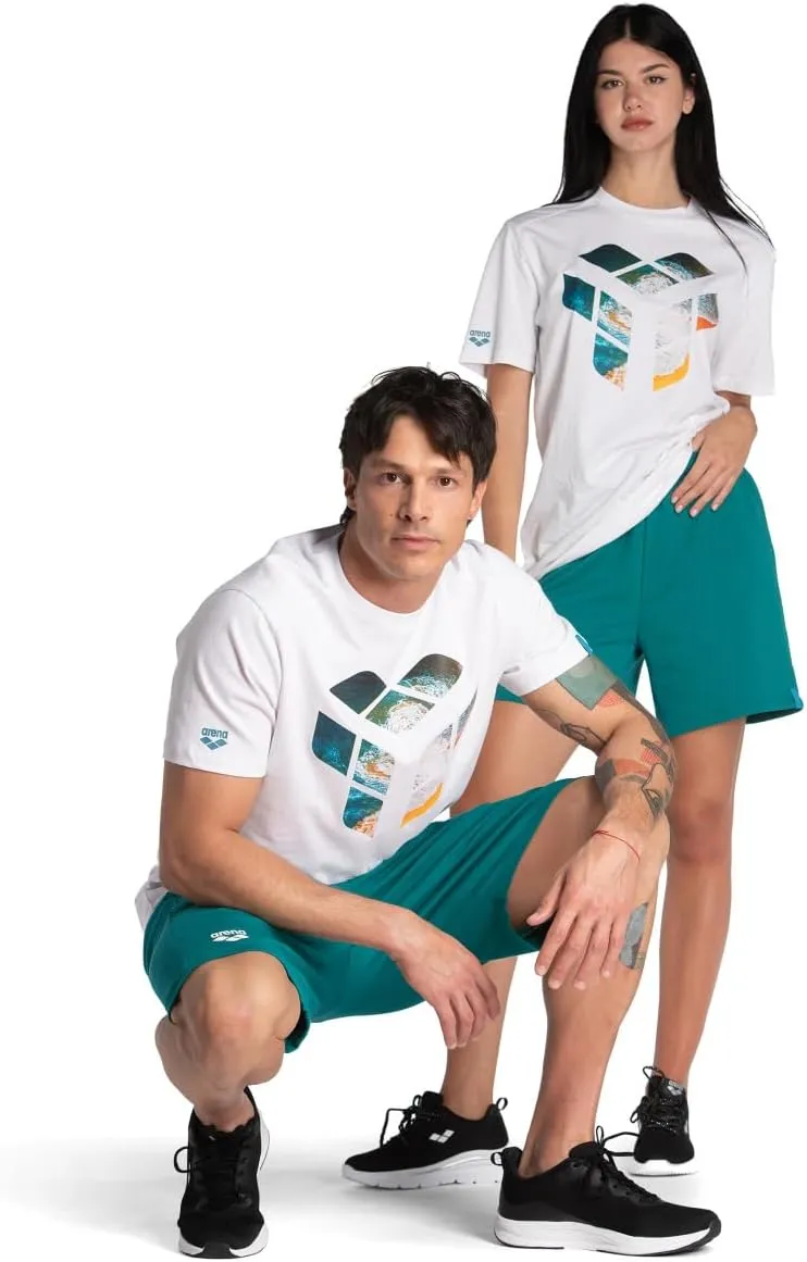 ARENA Unisex Planet Water Cotton T-Shirt Short Sleeve Crew Neck Regular Fit Athletic Workout Top Cozy Active Tee