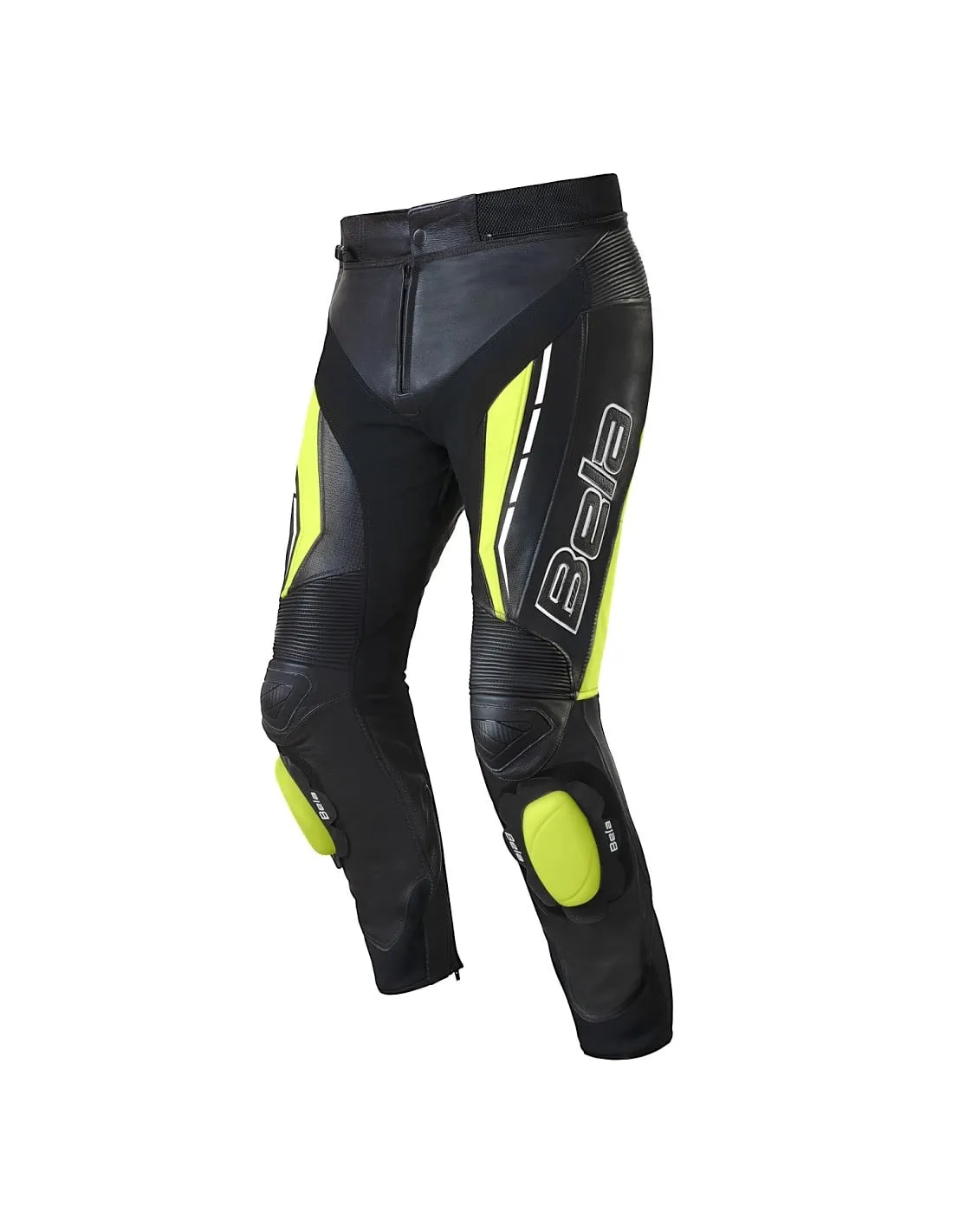 Bela Rocket Motorcycle Mix Kangaroo Mens Leather Pants for 2PC (Black/Fluro Yellow)