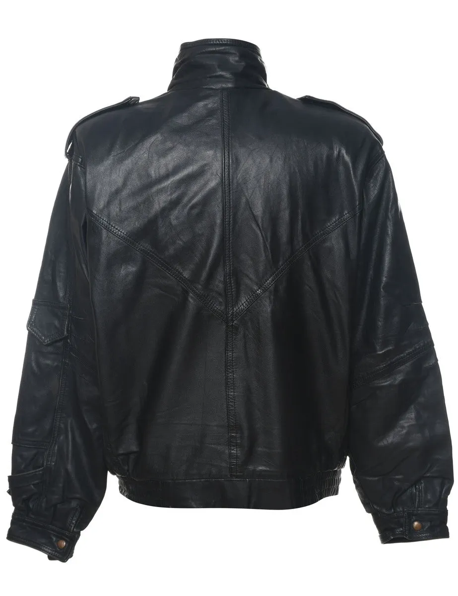 Black Classic Leather Jacket  - XL