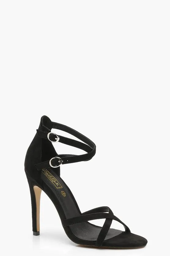 Black Cross Strap Heeled Sandals