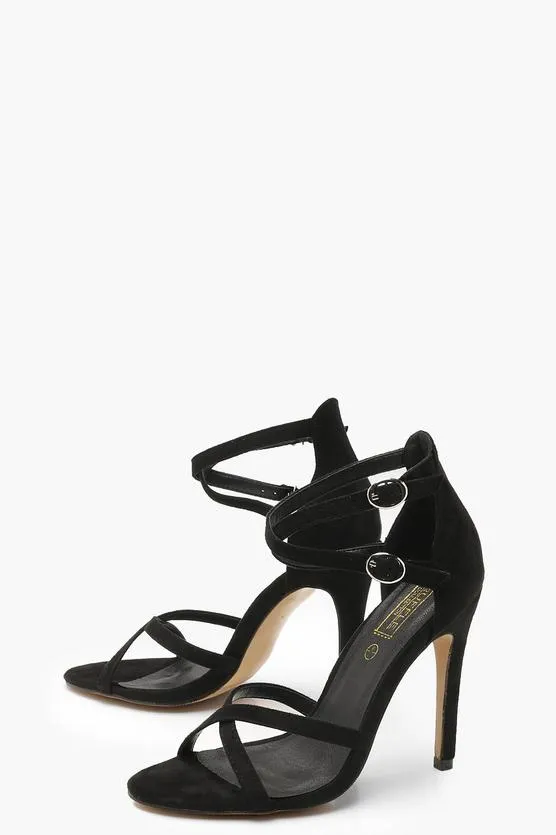 Black Cross Strap Heeled Sandals
