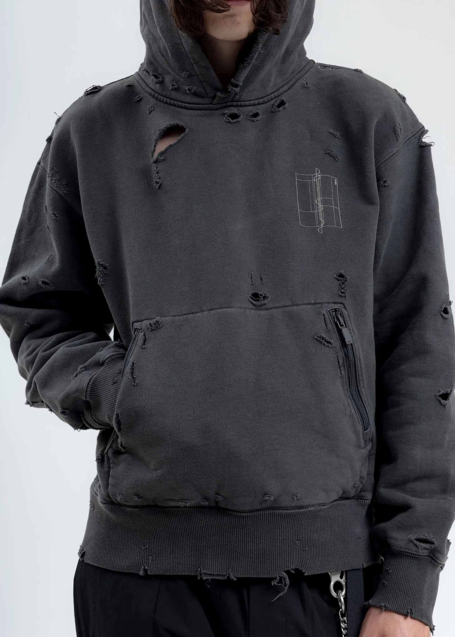Black Distressed Sculpture Print Hoodie