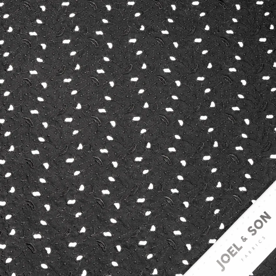 Black Floral Embroidery Anglaise Pure Wool