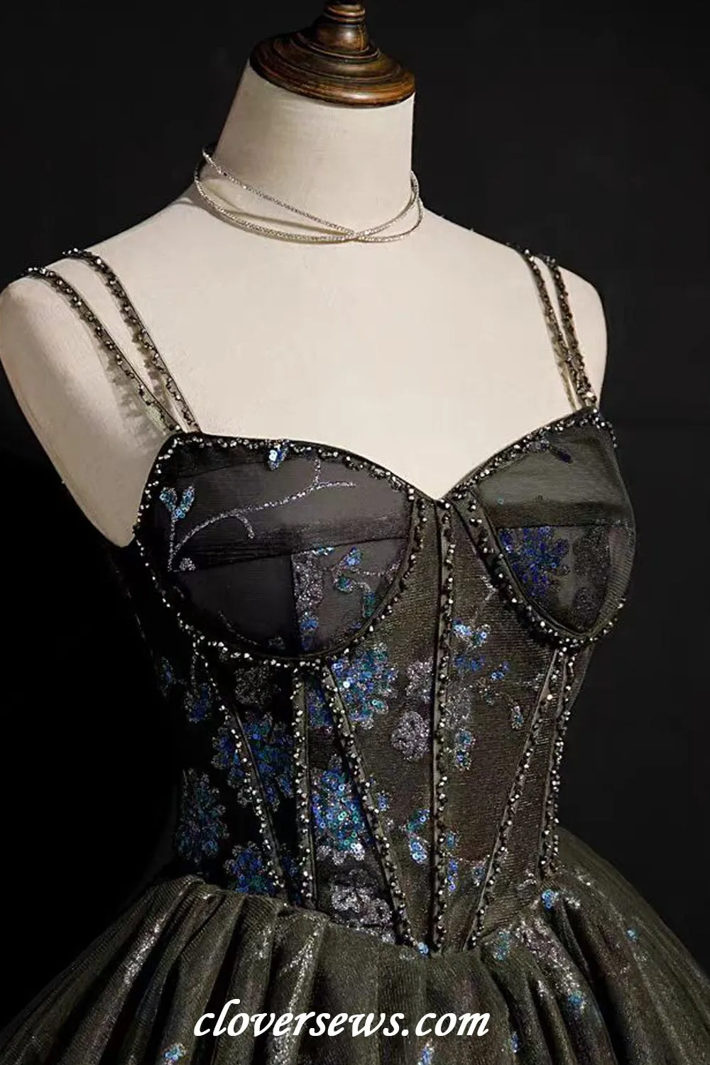 Black Tulle Royal Blue Applique Beading Charming Hoco Party Dresses, CH0083