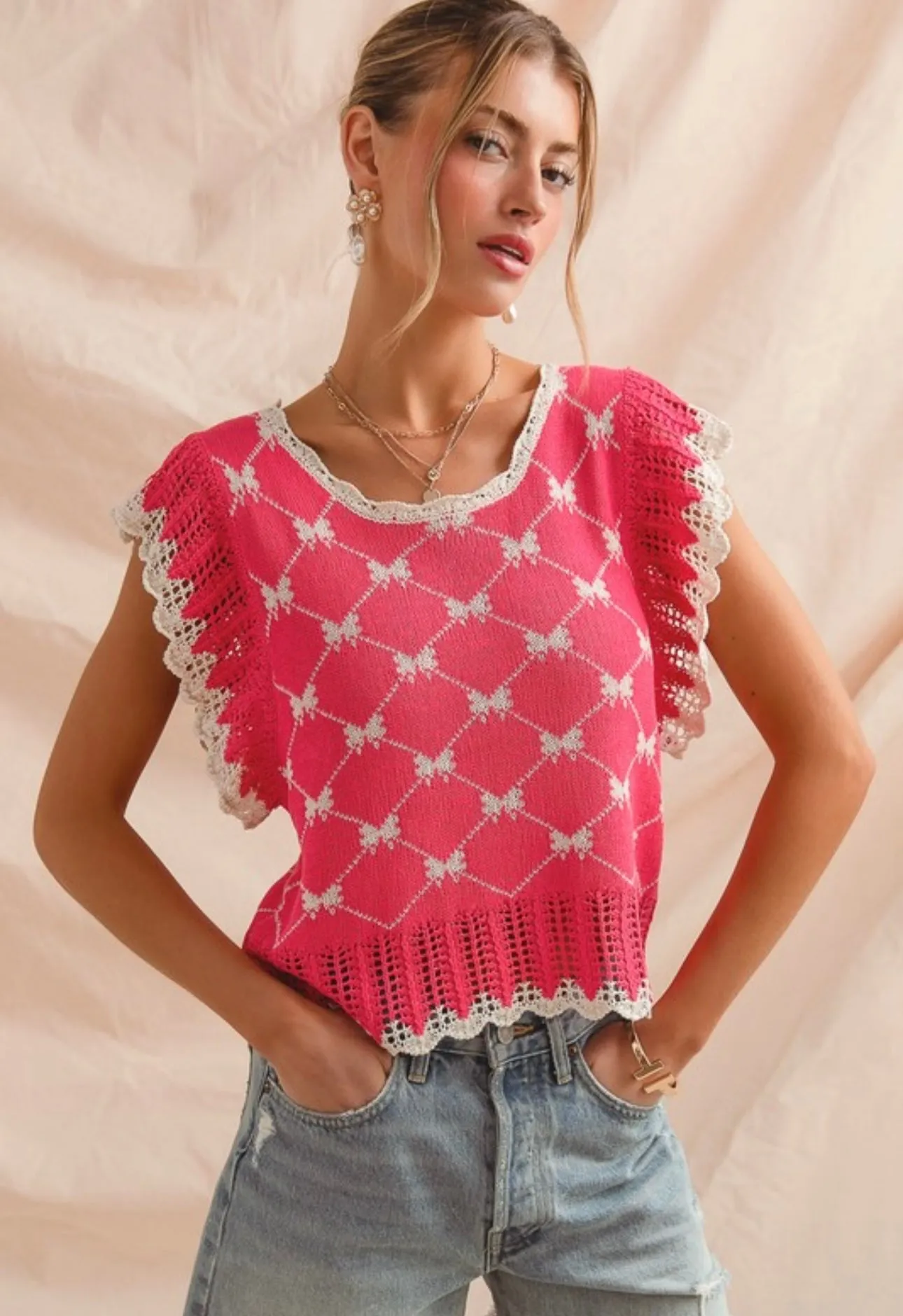 Bow Ribbon Sweater W/ Back Keyhole