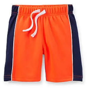 Carter's Boys Orange Knit Mesh Short with Side Color Panels - Toddler