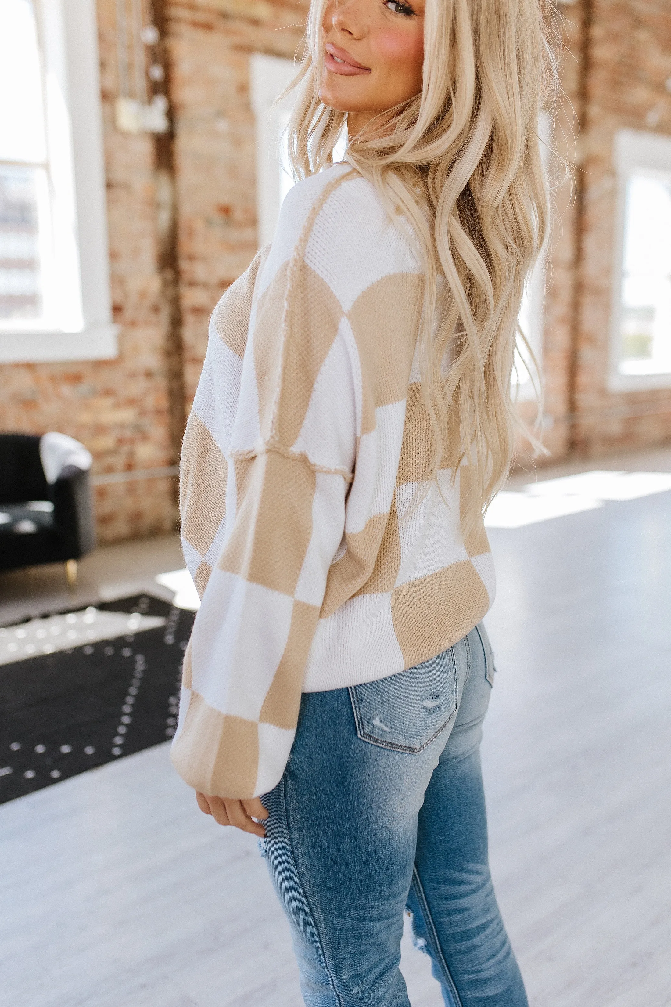 Checkered Bishop Sleeve Sweater | S-2XL | PRE ORDER