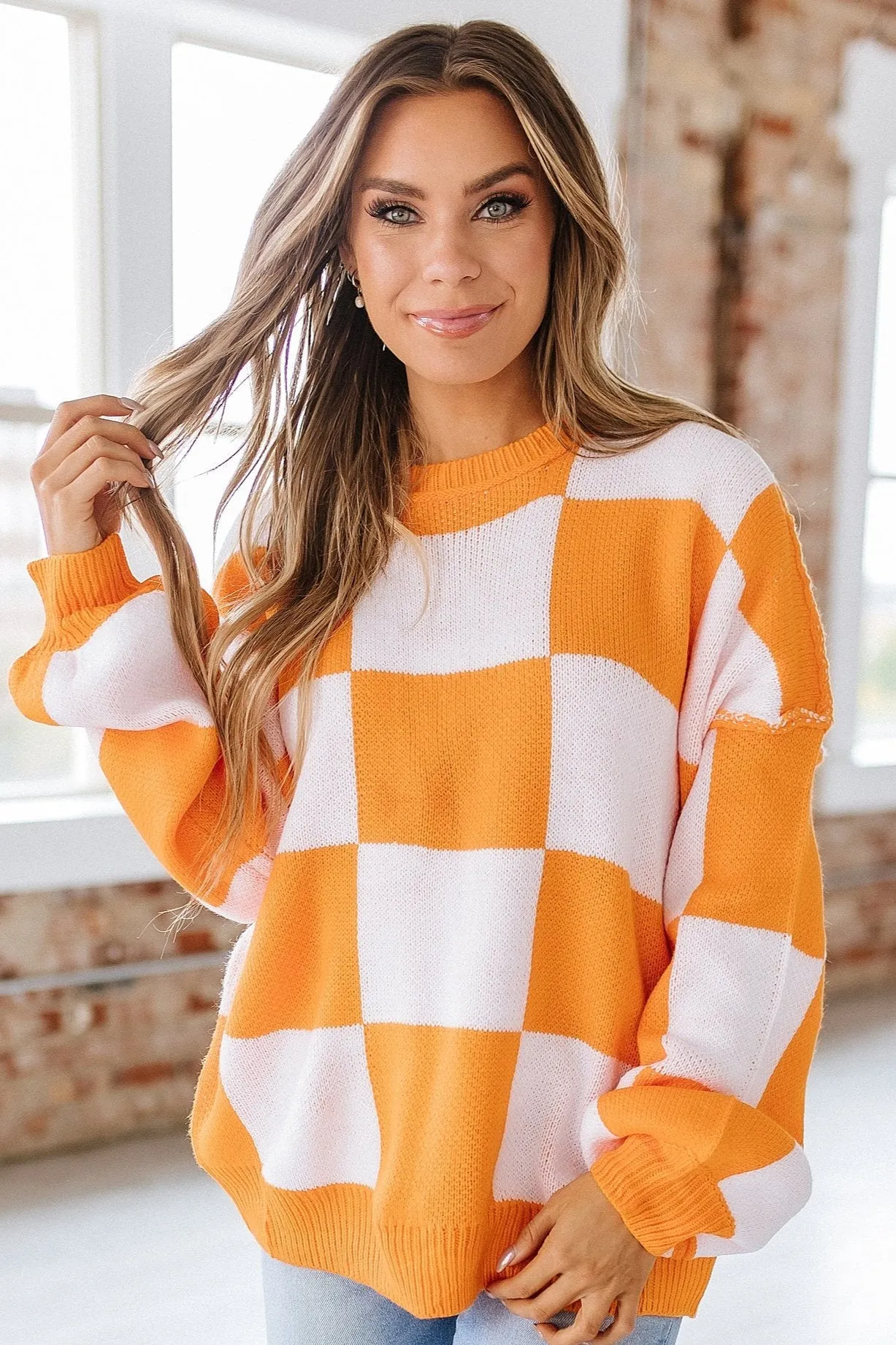 Checkered Bishop Sleeve Sweater | S-2XL | PRE ORDER