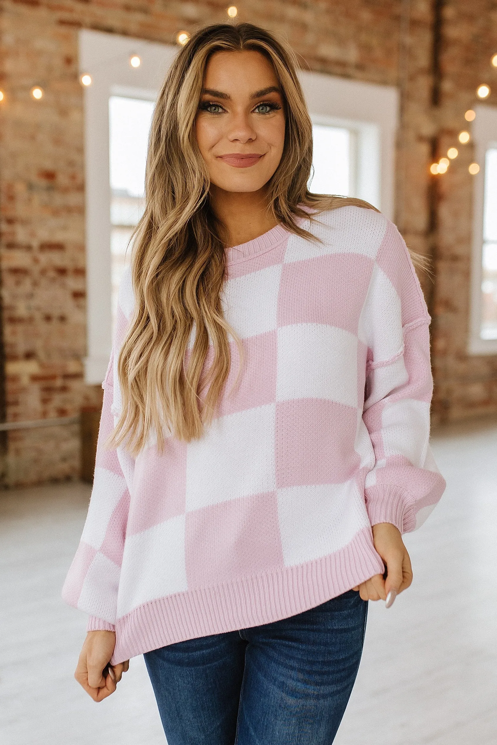 Checkered Bishop Sleeve Sweater | S-2XL | PRE ORDER