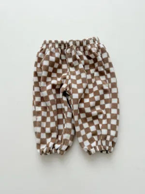 Checkered Fleece Joggers | Beige