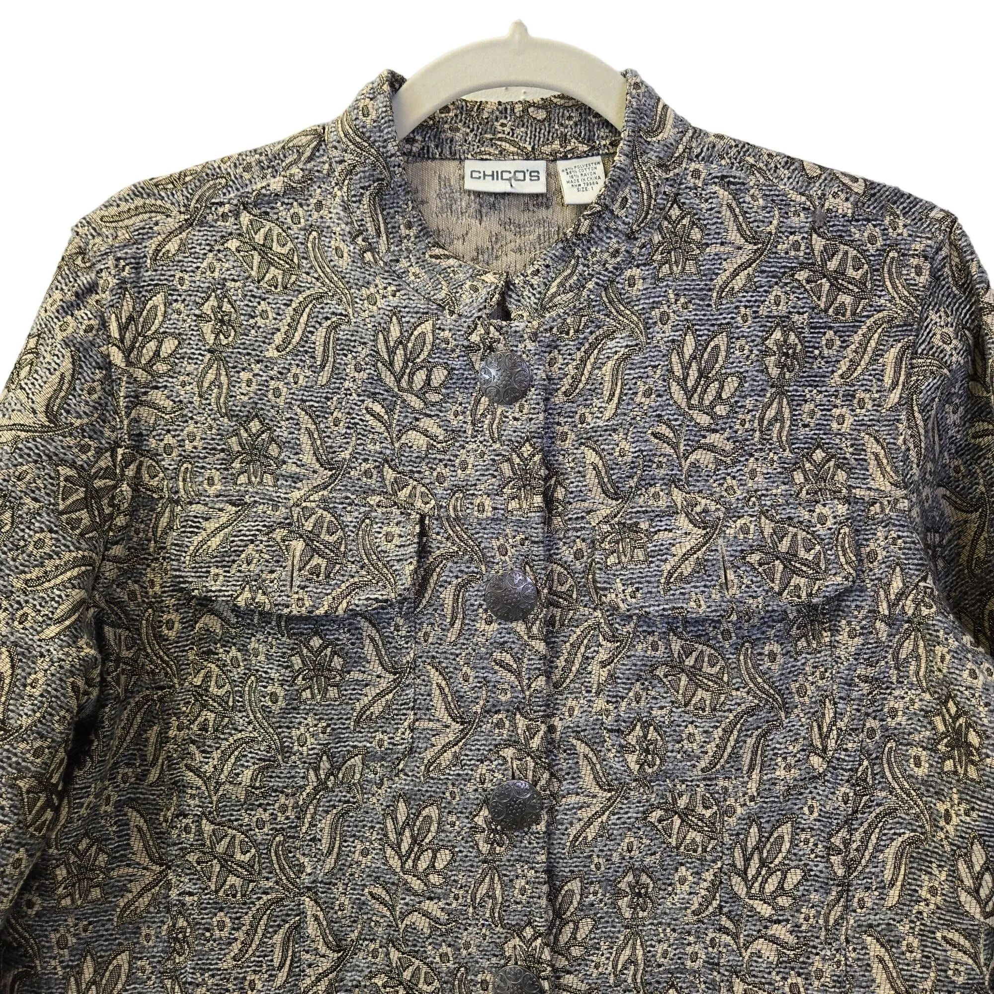 Chico's Jacquard Floral Blazer Jacket Size Chico's 1/Medium