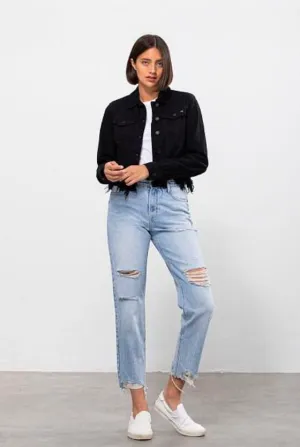 Classic Black Distressed Jean Jacket