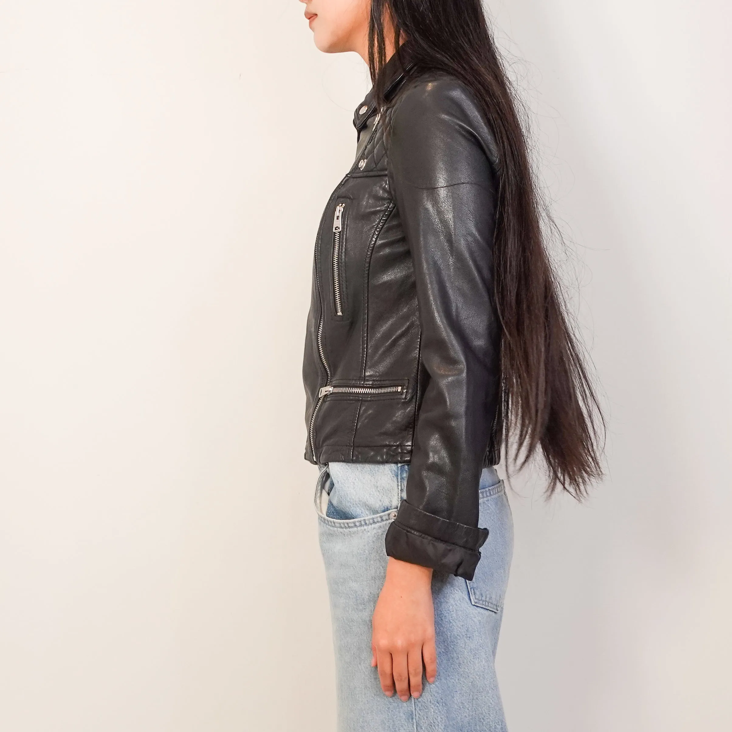 Classic Black Leather Biker Jacket RRP £350